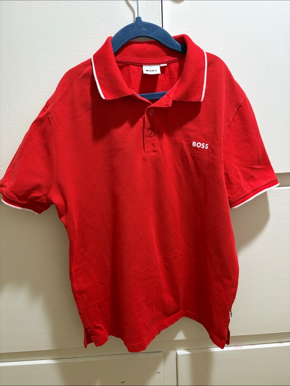 Boss Red Polo with White Trim Embroidered Logo